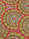 Sunny Yellow/Fire Red/White/Black Polyester/Lycra Large Geometric Bursts Print Double Brushed Knit 56W