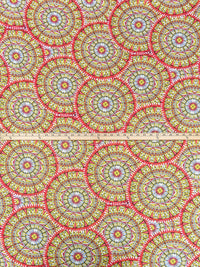 Sunny Yellow/Fire Red/White/Black Polyester/Lycra Large Geometric Bursts Print Double Brushed Knit 56W