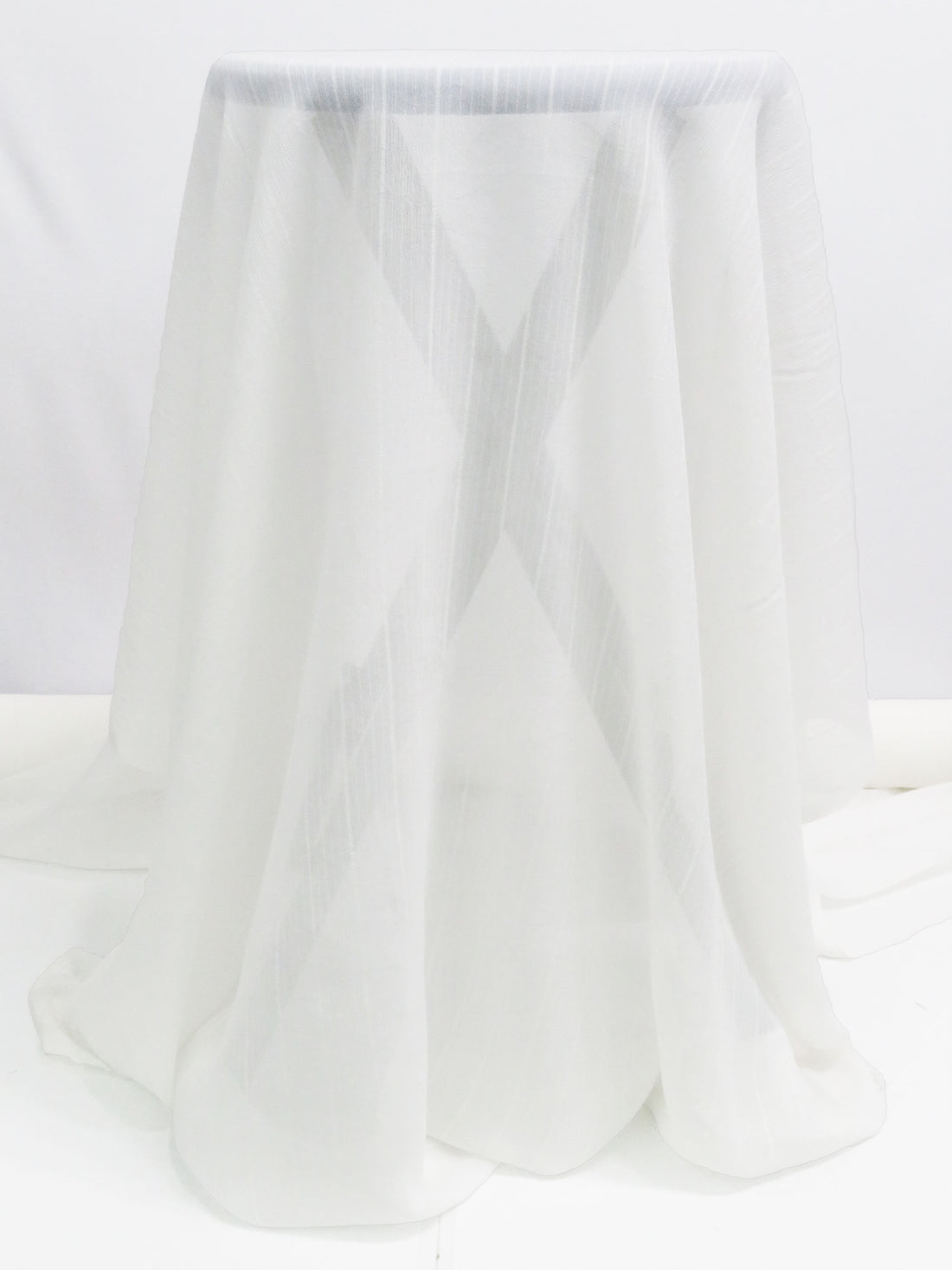 Smokey White 100% Silk Vertical Shadow Stripe Crinkle Chiffon 42W