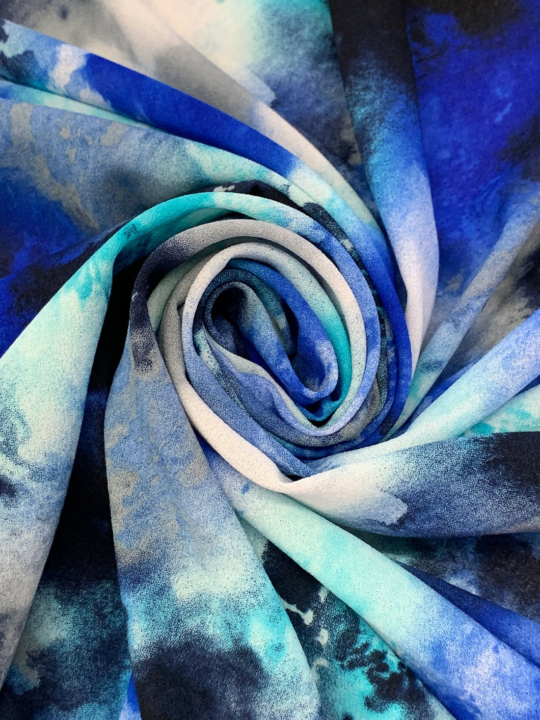 Deep Blue/Black/Light Gray 100% Polyester Abstract Print Chiffon - Norma Kamali - 56W