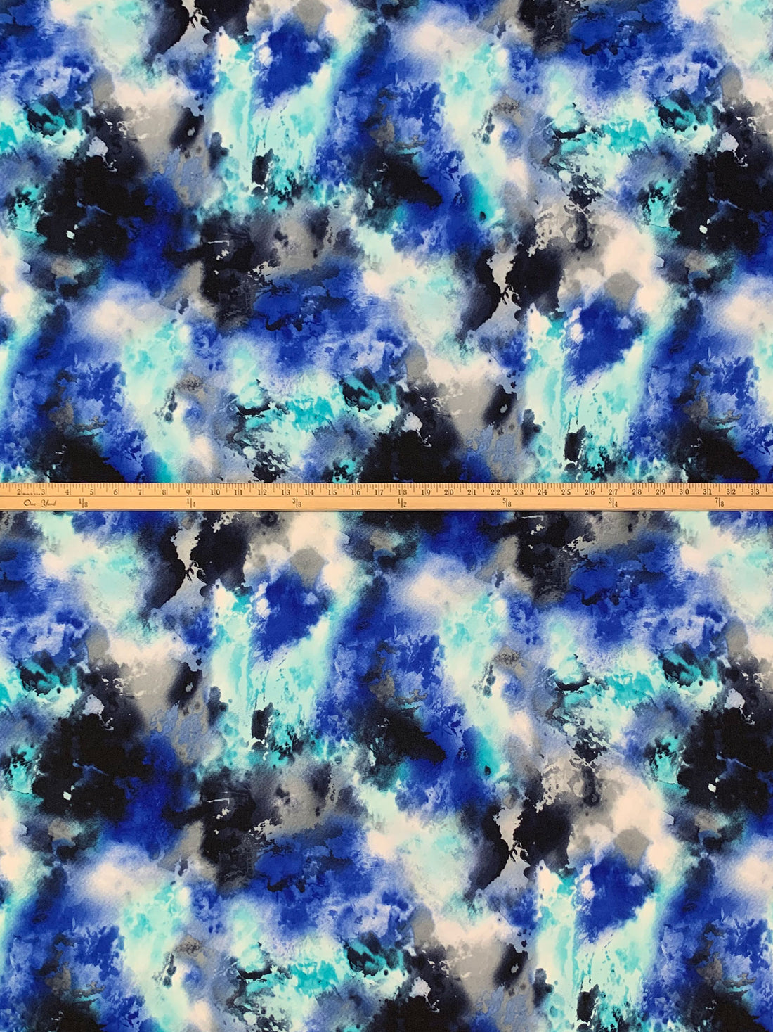 Deep Blue/Black/Light Gray 100% Polyester Abstract Print Chiffon - Norma Kamali - 56W