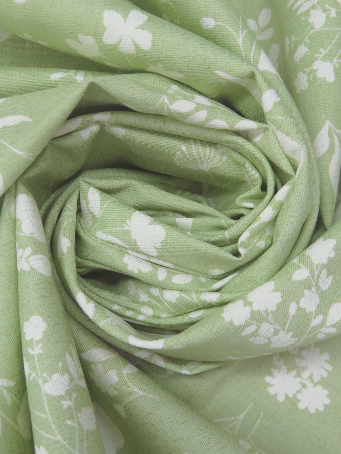 Olivine/White Cotton/Linen Floral Silhouette Print Midweight Woven 59W