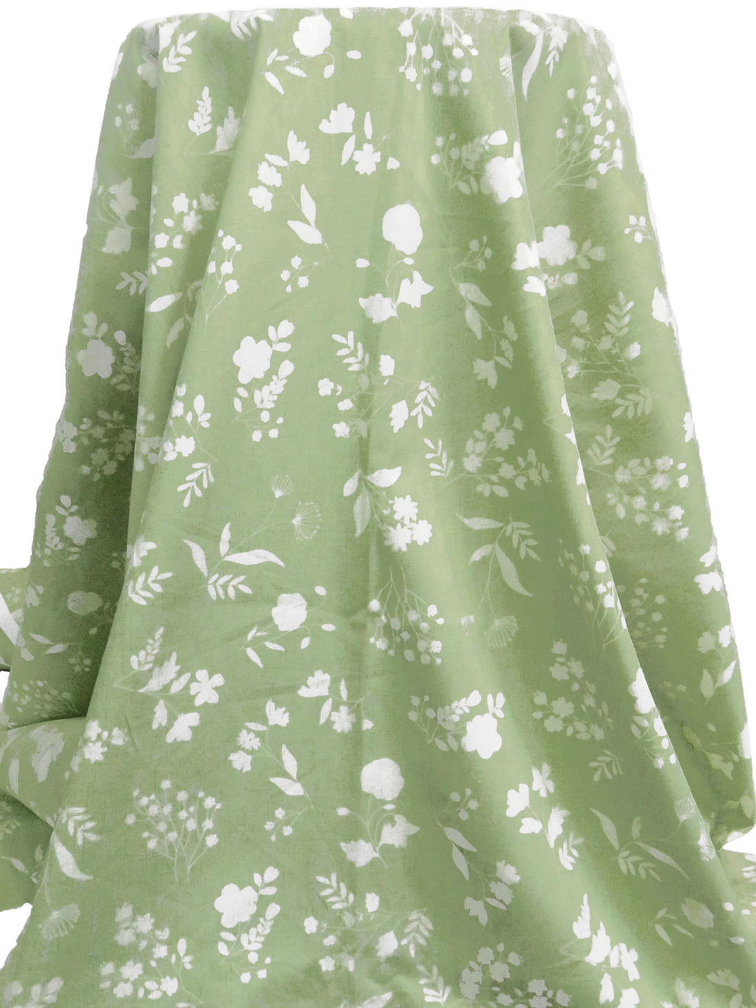 Olivine/White Cotton/Linen Floral Silhouette Print Midweight Woven 59W