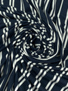 Dark Navy/White Polyester/Lycra Vertical Dual Stripe Print Double Brushed Knit 60W