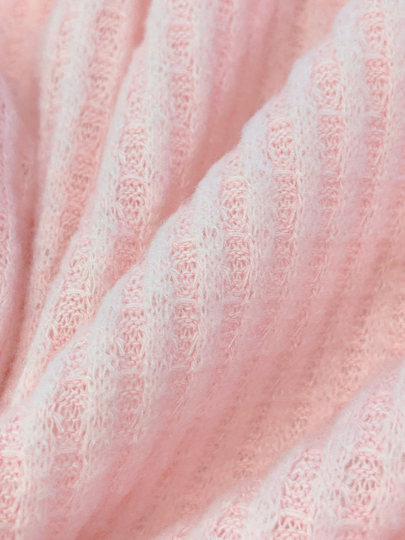 Soft Pink Polyester/Rayon/Lycra Brushed Waffle Sweater Knit 60W