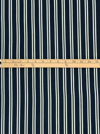 Dark Navy/White Polyester/Lycra Vertical Dual Stripe Print Double Brushed Knit 60W