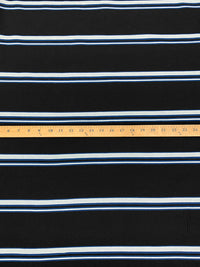 Black/Dark Blue/White Rayon/Nylon/Spandex Horizontal Stripe Stretch Bengaline Suiting - NY Designer - 56W