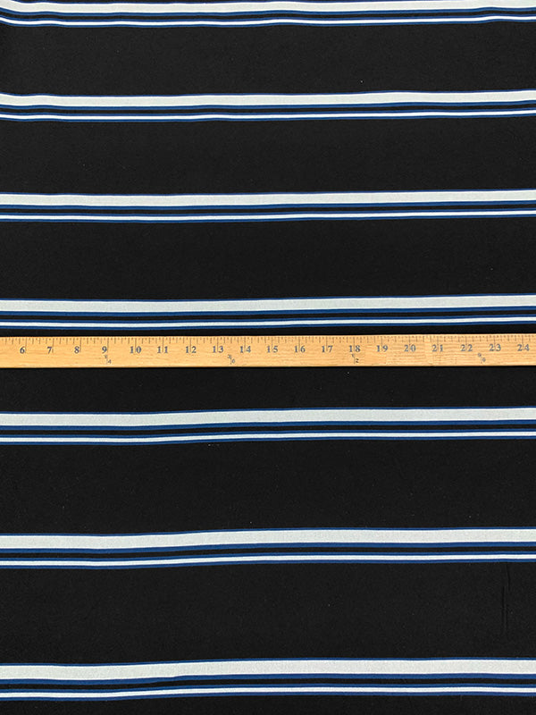 Black/Dark Blue/White Rayon/Nylon/Spandex Horizontal Stripe Stretch Bengaline Suiting - NY Designer - 56W