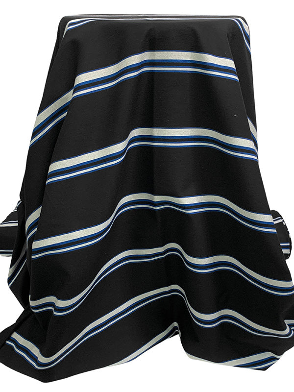 Black/Dark Blue/White Rayon/Nylon/Spandex Horizontal Stripe Stretch Bengaline Suiting - NY Designer - 56W