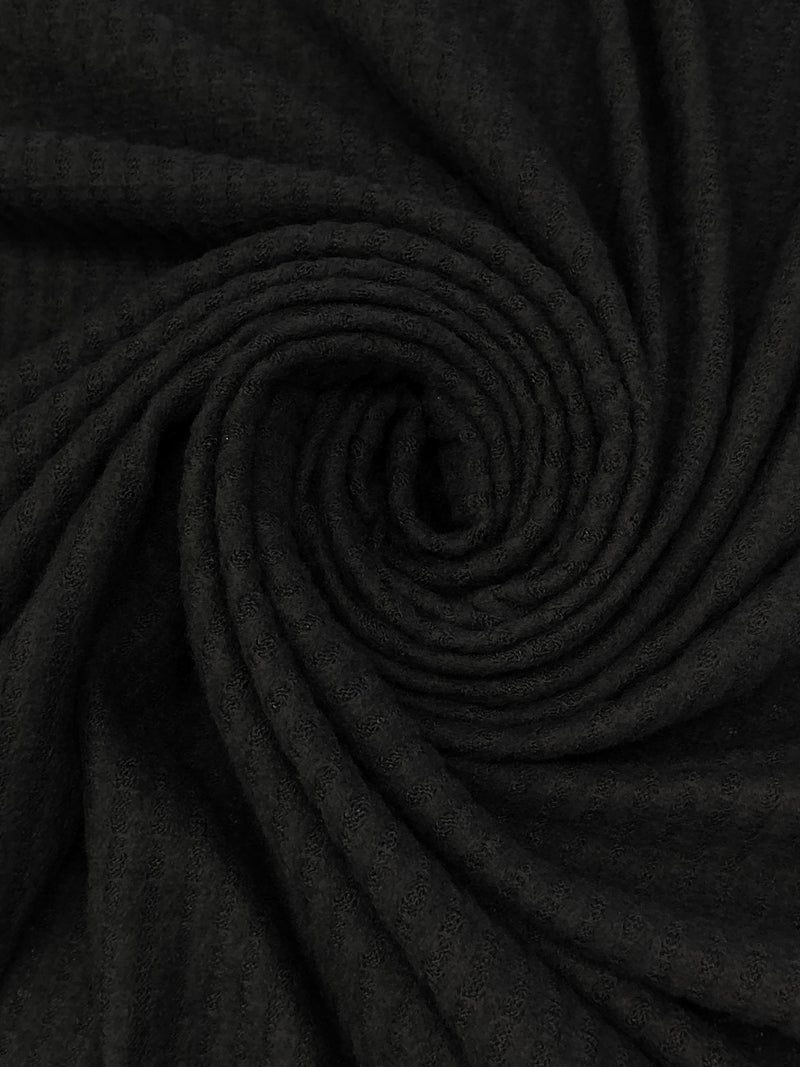 Black Polyester/Rayon/Lycra Brushed Waffle Sweater Knit 56W