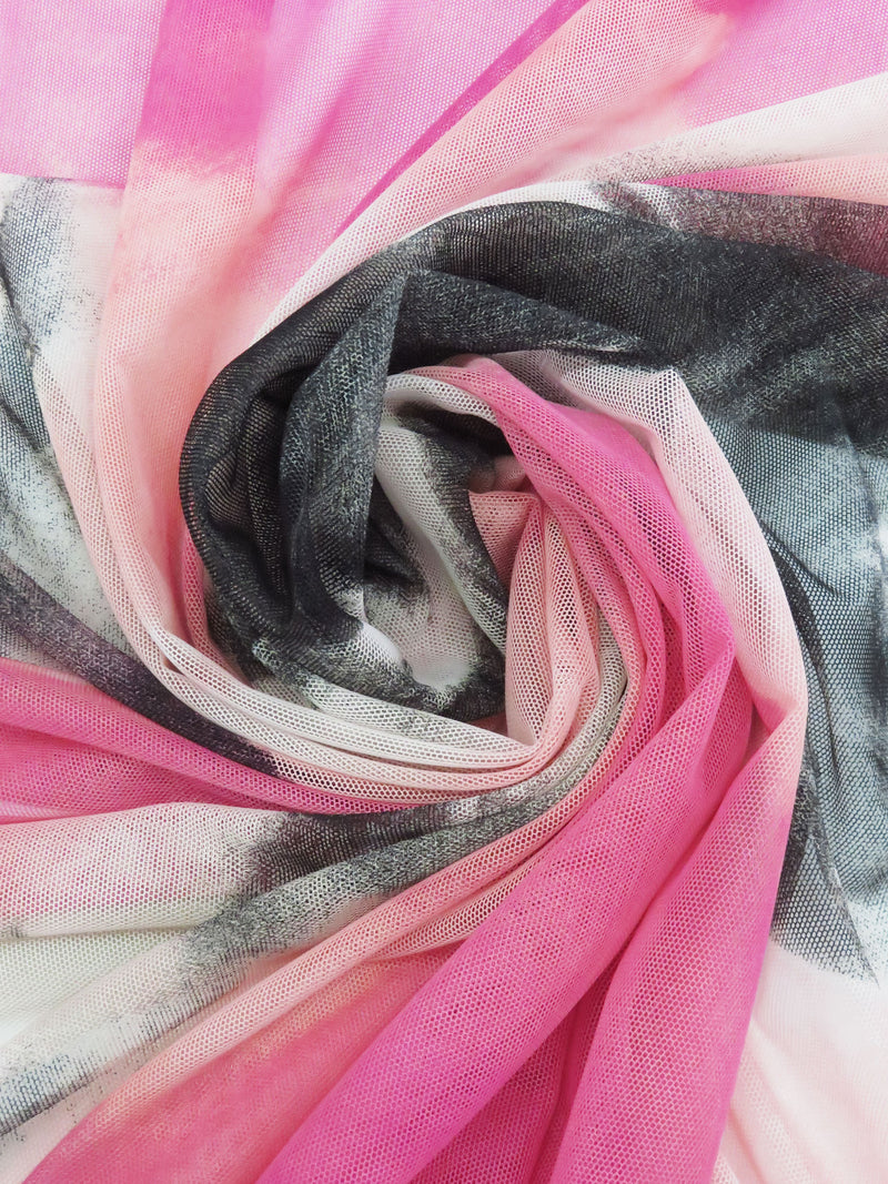 Cotton Candy/Black/Deep Magenta/Multi Nylon/Lycra Tie-Dye Swirls Print Mesh Knit - Norma Kamali - 56W