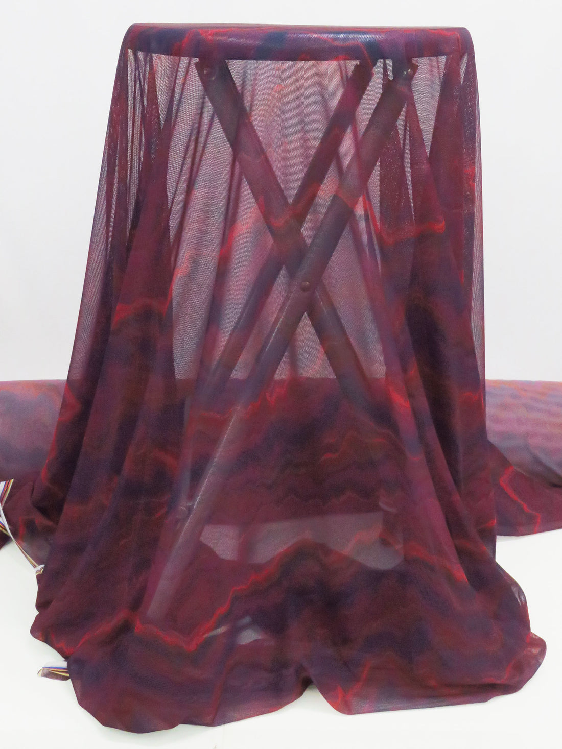 Cabernet/Crimson/Midnight Navy/Multi Nylon/Lycra Marbled Stripe Print Mesh Knit - Norma Kamali - 56W