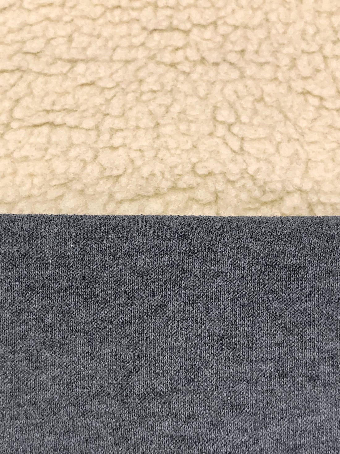 Soft Beige/Heathered Charcoal 100% Polyester/100% Cotton Double Faced Sherpa Fleece Coating - Norma Kamali - 59W