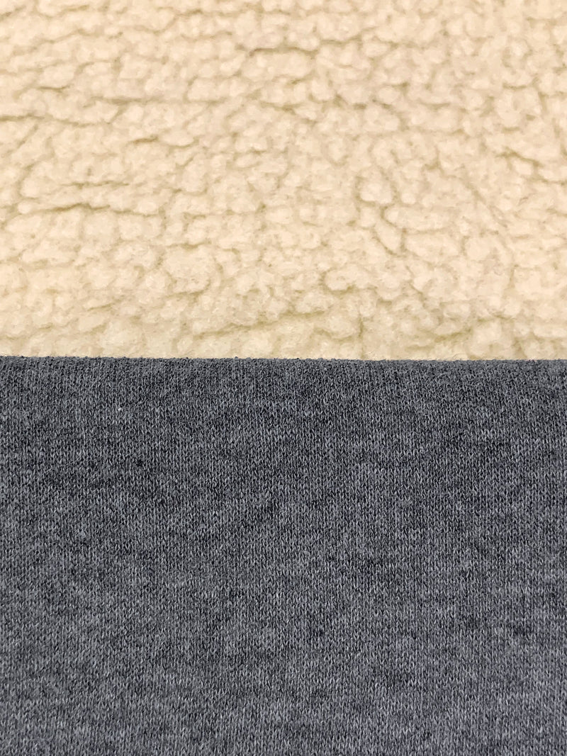 Soft Beige/Heathered Charcoal 100% Polyester/100% Cotton Double Faced Sherpa Fleece Coating - Norma Kamali - 59W