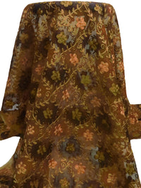 Chestnut/Dark Brass/Black/Multi 100% Silk Ogee Floral Embroidered Organza 44W