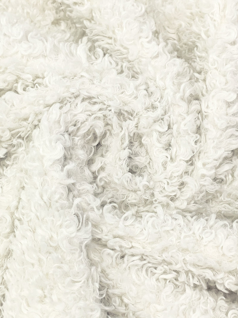 Soft Eggshell/Mauve Pink 100% Polyester Curly Faux Fur - Norma Kamali - 59W