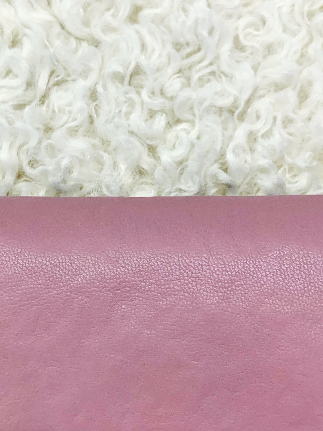 Soft Eggshell/Mauve Pink 100% Polyester Curly Faux Fur - Norma Kamali - 59W