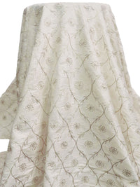 Antique White/White-Gold 100% Silk Embroidered Floral Dupioni 47W