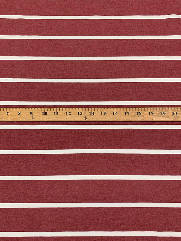 Cherry Tart/White Rayon/Nylon/Spandex Horizontal Print Stretch Bengaline Suiting - NY Designer - 60W