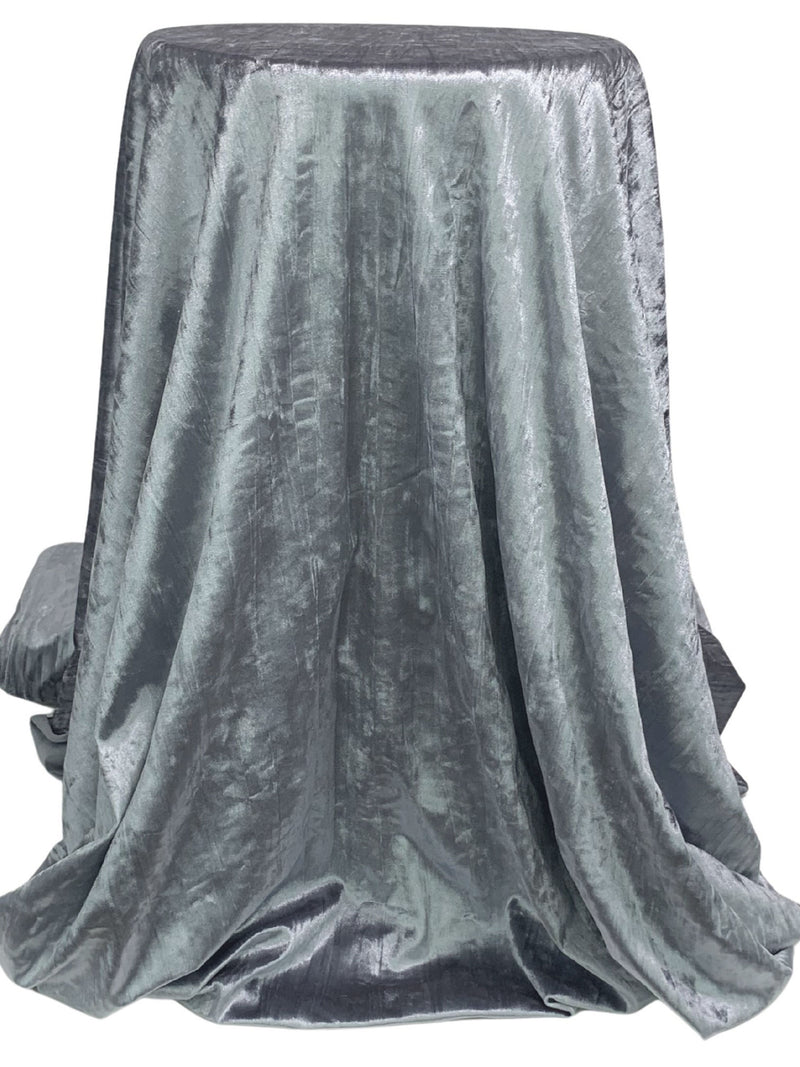Soft Slate Gray Polyester/Lycra Crinkle Stretch Velvet Knit - Norma Kamali - 50W