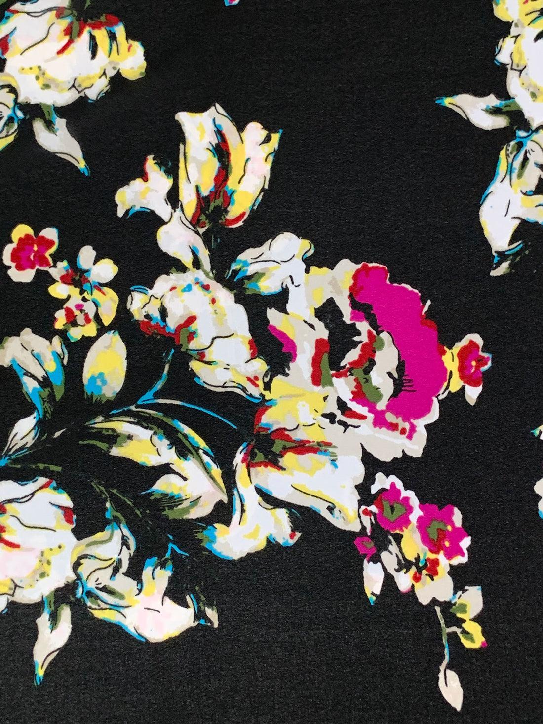 Black/Dark Magenta/Lemon/Multi 100% Polyester Floral Print Georgette - Norma Kamali - 58W