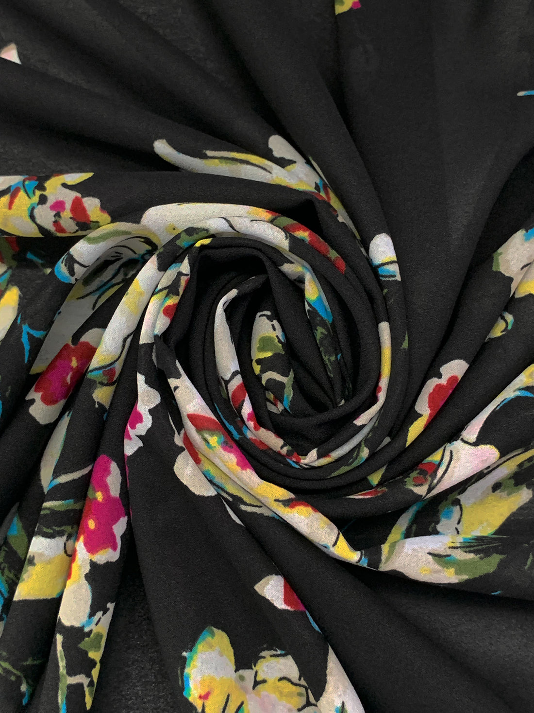 Black/Dark Magenta/Lemon/Multi 100% Polyester Floral Print Georgette - Norma Kamali - 58W