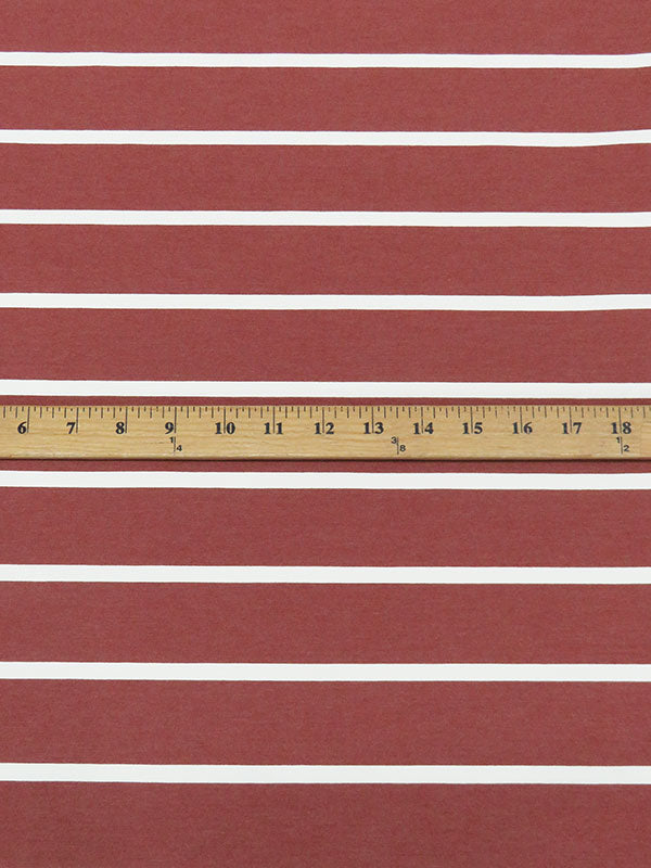 Muted Sedona Red/White Rayon/Nylon/Spandex Horizontal Stripe Print Stretch Bengaline Suiting - NY Designer - 58W