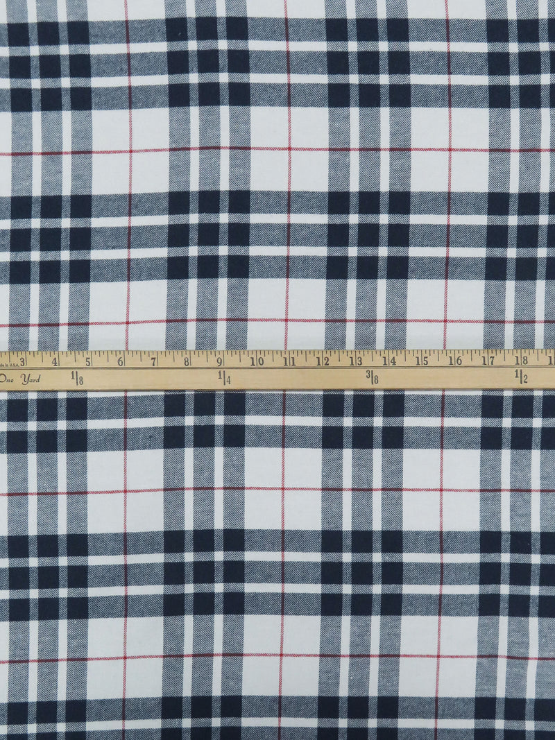 Colonial Blue/Ghost White/Cherry Red 100% Cotton Yarn-Dyed Plaid Flannel 54W