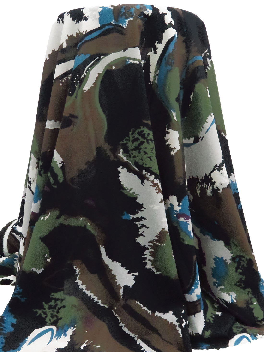 Black/Sea Blue/Army Green/Multi 100% Polyester Abstract Marbling Print Georgette - Norma Kamali - 58W
