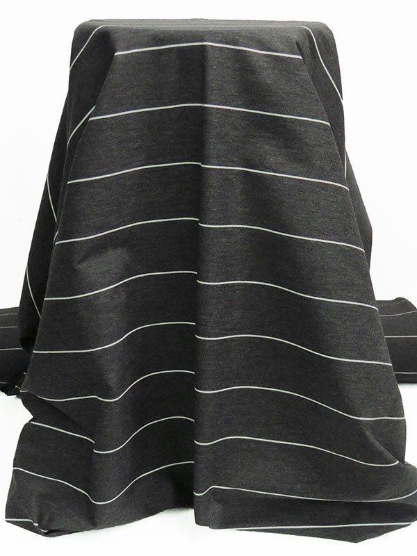 Dark Lead Gray/White Rayon/Nylon/Spandex Yarn-Dyed Horizontal Pin Stripe Stretch Bengaline Suiting - NY Designer - 60W