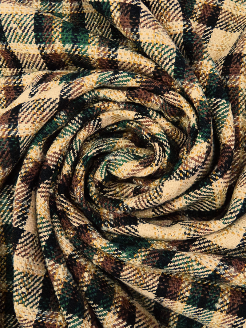 Wheat/Jungle Green/Chocolate/Multi Polyester/Wool Yarn-Dyed Plaid Suiting - Imported From Italy -  54W