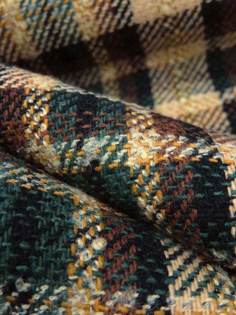 Wheat/Jungle Green/Chocolate/Multi Polyester/Wool Yarn-Dyed Plaid Suiting - Imported From Italy -  54W