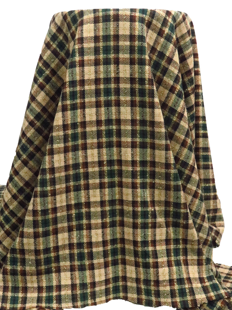 Wheat/Jungle Green/Chocolate/Multi Polyester/Wool Yarn-Dyed Plaid Suiting - Imported From Italy -  54W