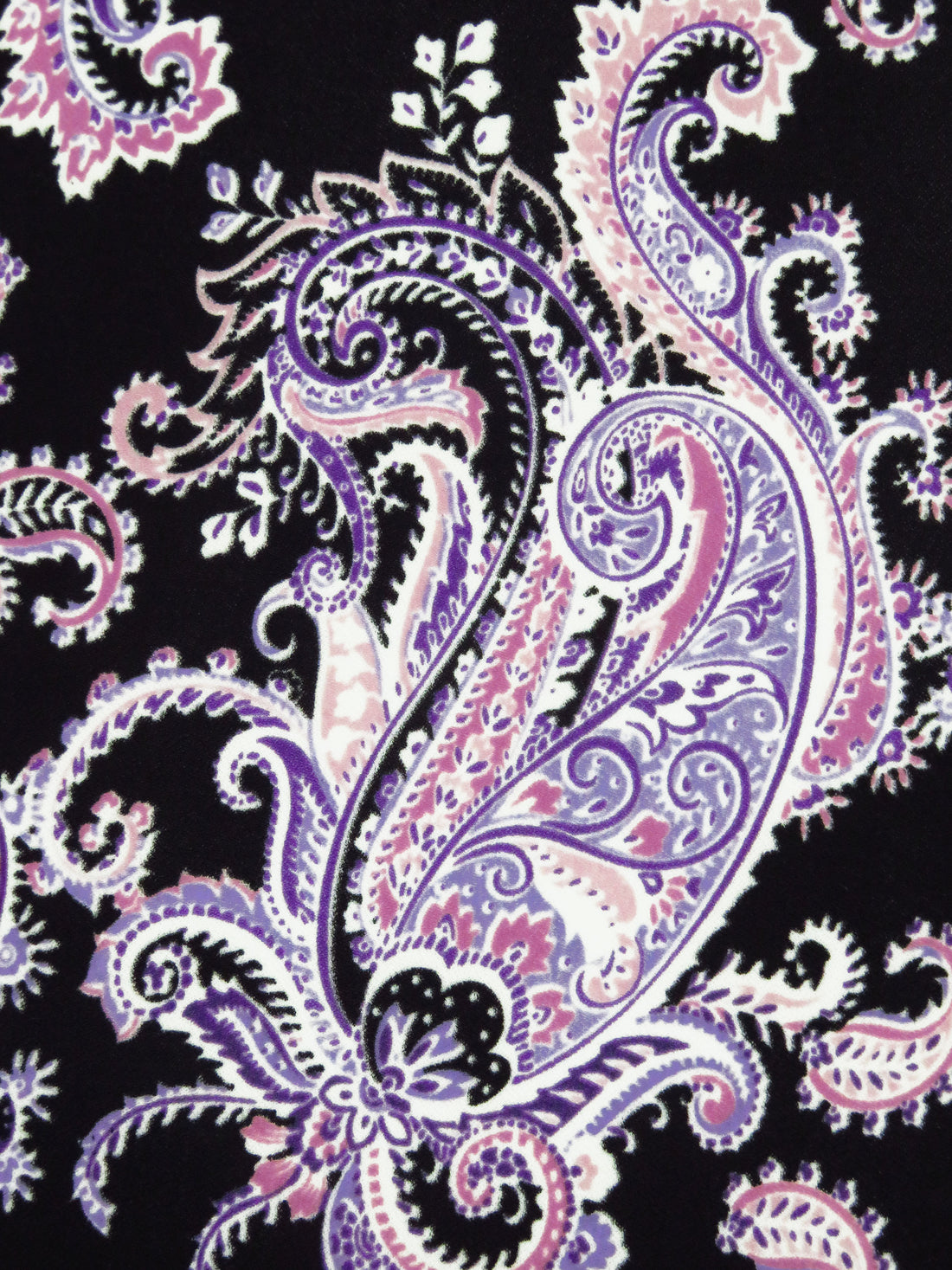 Lavender Purple/Black/Wild Orchid/Multi Polyester/Lycra Large Paisley Print Crepe Double Knit 58W