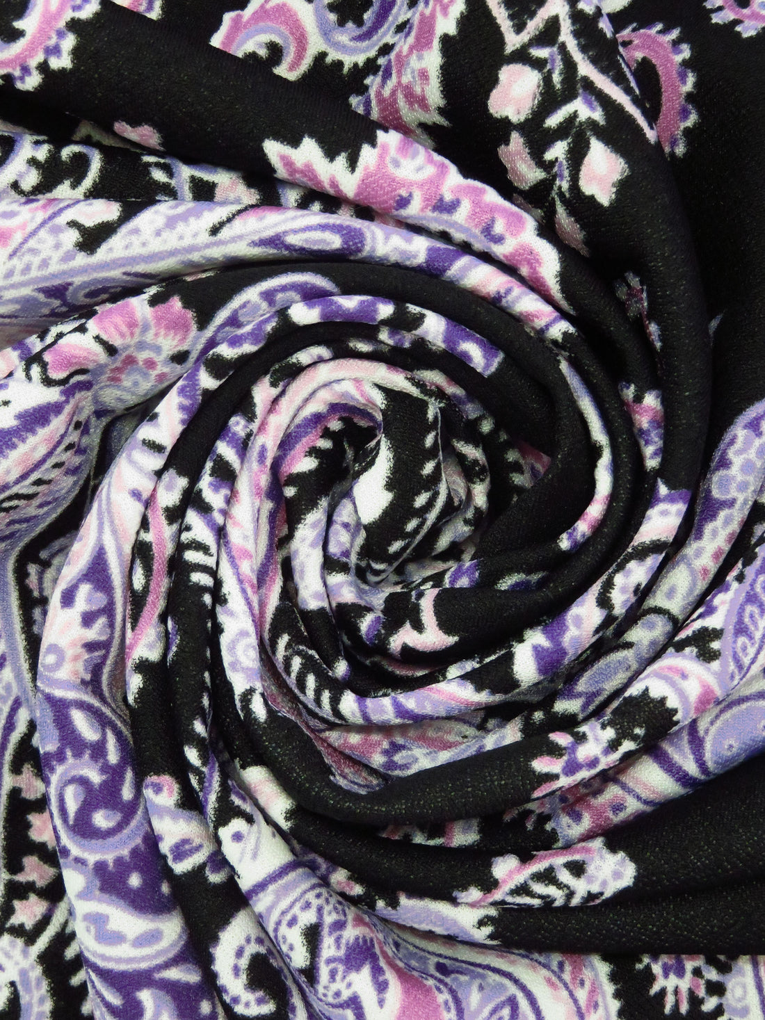 Lavender Purple/Black/Wild Orchid/Multi Polyester/Lycra Large Paisley Print Crepe Double Knit 58W