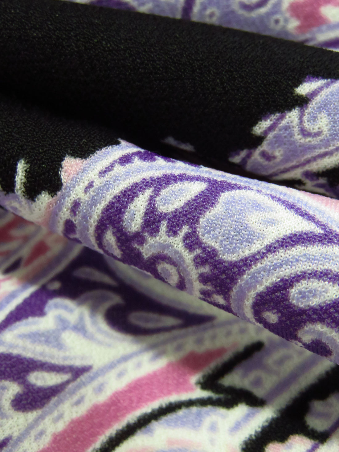 Lavender Purple/Black/Wild Orchid/Multi Polyester/Lycra Large Paisley Print Crepe Double Knit 58W