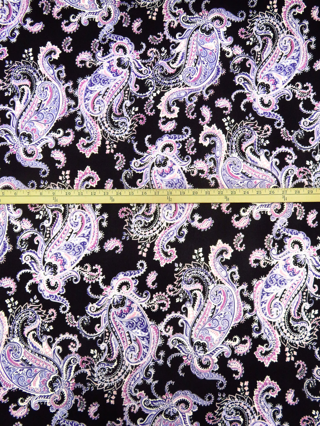 Lavender Purple/Black/Wild Orchid/Multi Polyester/Lycra Large Paisley Print Crepe Double Knit 58W