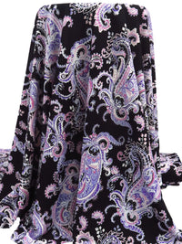 Lavender Purple/Black/Wild Orchid/Multi Polyester/Lycra Large Paisley Print Crepe Double Knit 58W