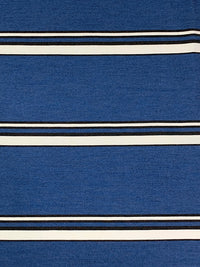 Dark Cerulean Blue/White/Black Rayon/Nylon/Spandex Horizontal Stripe Stretch Bengaline Suiting - NY Designer - 56W