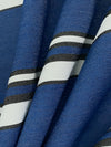 Dark Cerulean Blue/White/Black Rayon/Nylon/Spandex Horizontal Stripe Stretch Bengaline Suiting - NY Designer - 56W