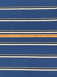 Dark Cerulean Blue/White/Black Rayon/Nylon/Spandex Horizontal Stripe Stretch Bengaline Suiting - NY Designer - 56W