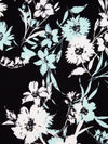 Pale Turquoise/Black/White Polyester/Lycra Floral Print Crepe Double Knit 58W