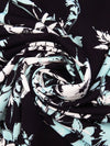 Pale Turquoise/Black/White Polyester/Lycra Floral Print Crepe Double Knit 58W