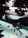 Pale Turquoise/Black/White Polyester/Lycra Floral Print Crepe Double Knit 58W