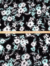 Pale Turquoise/Black/White Polyester/Lycra Floral Print Crepe Double Knit 58W