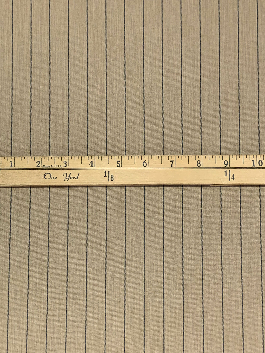 Tan/Charcoal Polyester/Lycra Vertical Stripe Stretch Suiting - NY Designer - 59W