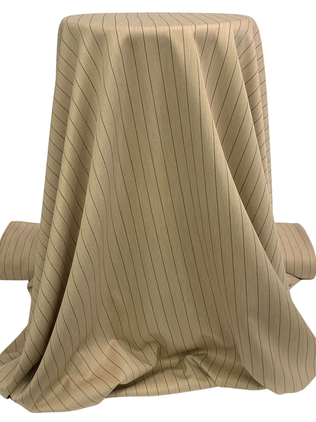 Tan/Charcoal Polyester/Lycra Vertical Stripe Stretch Suiting - NY Designer - 59W