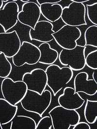 Ink Black/White 100% Cotton Hearts Print Waffle Weave Shirt Weight Woven - NY Designer - 54W