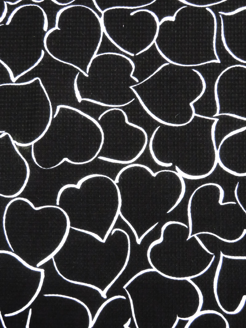 Ink Black/White 100% Cotton Hearts Print Waffle Weave Shirt Weight Woven - NY Designer - 54W