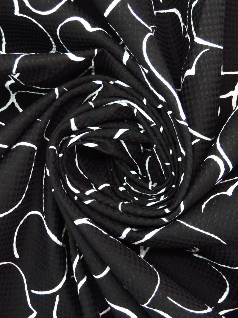 Ink Black/White 100% Cotton Hearts Print Waffle Weave Shirt Weight Woven - NY Designer - 54W